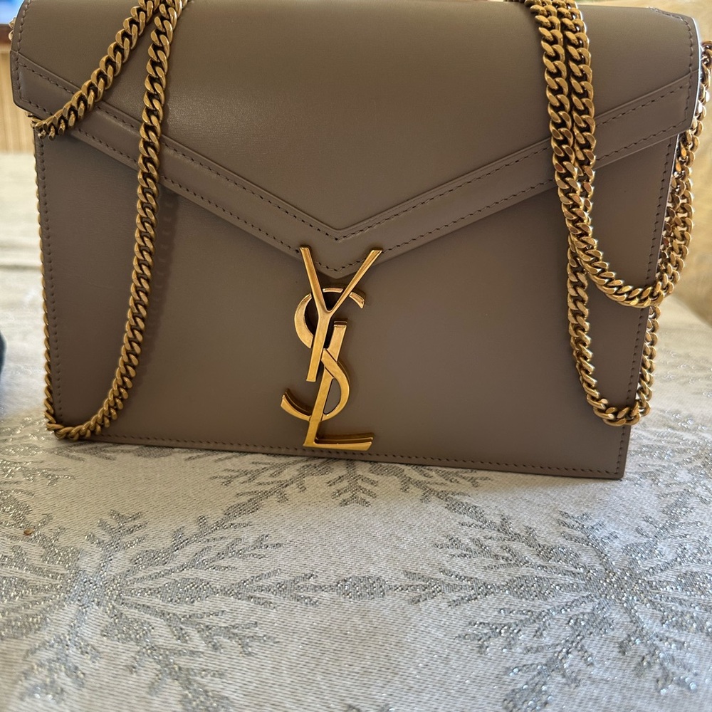 Yves Saint Laurent Beige Leather Crossbody with Gold Chain